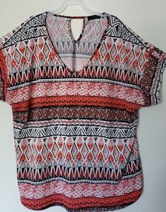 Notations women's short sleeve top geometric Sz 1X